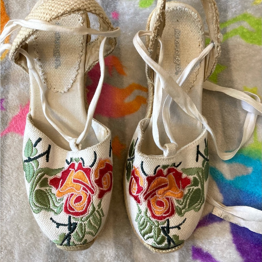 🌺Y2K Vintage Bongo Espadrille Lace Up Wedges, size 7 - Picture 4 of 7